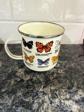Butterfly Print Enamel Cup - Yellow & Cream
